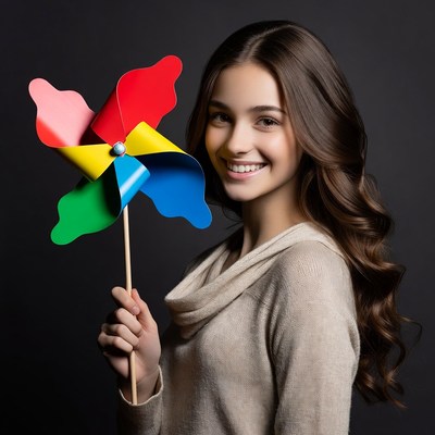 Young woman holding colorful pinwheel