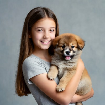 Girl holding cute puppy