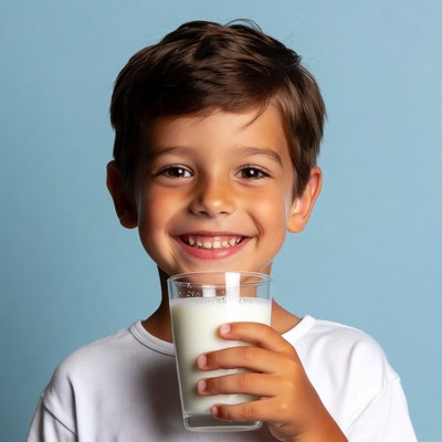 Boy drinking milk happily