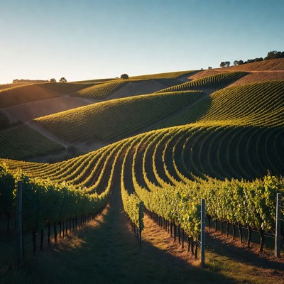 Vineyard Rows at Sunset