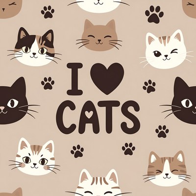 I Love Cats Pattern Illustration