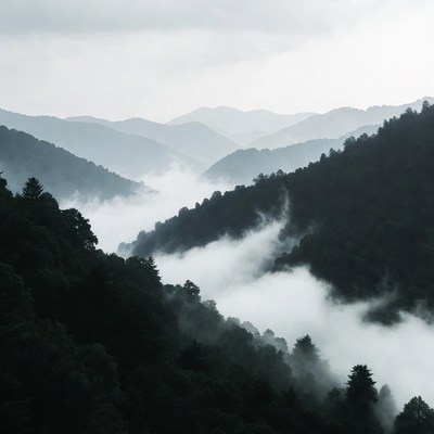 Misty Mountains with Foggy Valleys