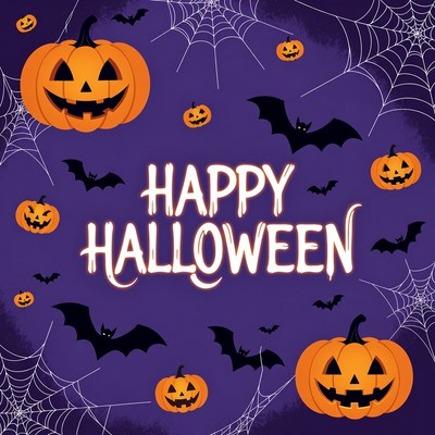 Happy Halloween with Pumpkins and Bats