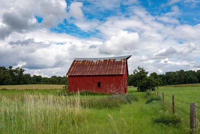 Rustic Red Barn in Field