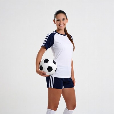 Girl holding soccer ball in uniform