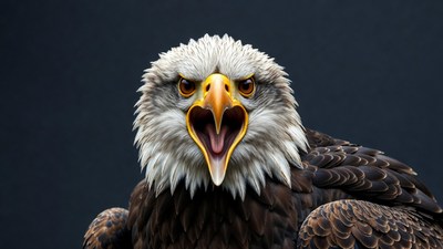 Bald eagle screeching with open beak