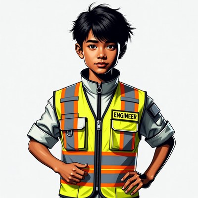 Asian boy engineer in safety vest