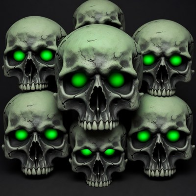 Pile of Glowing Green-Eyed Skulls
