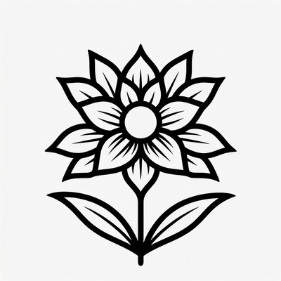 Black Outline Lotus Flower