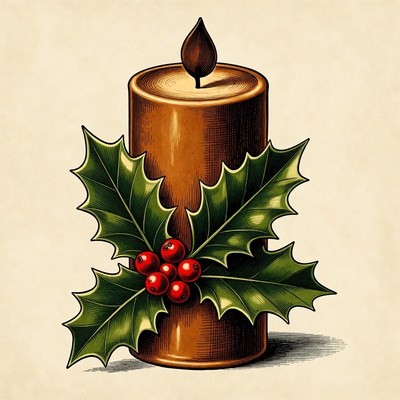 Christmas Candle with Holly
