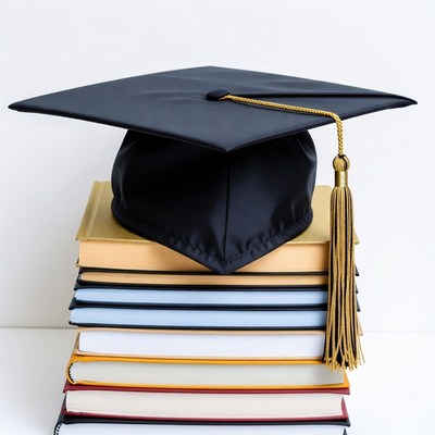 Graduation Cap on Stack of Books