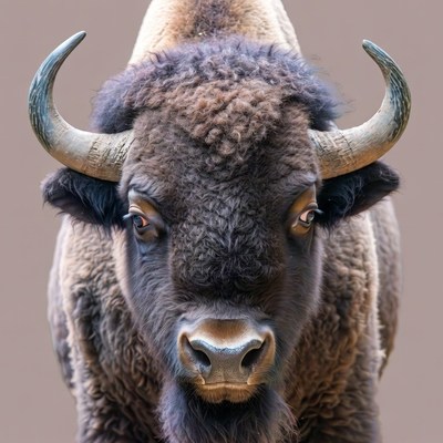 Close-up bison with large horns