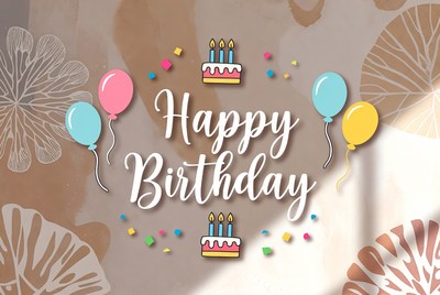 Happy Birthday Illustration with Cake Balloons