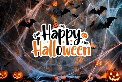 Happy Halloween with Pumpkins and Bats