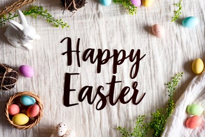Happy Easter with Eggs and Bunny