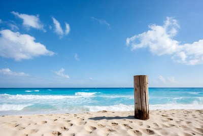 Wooden Post on Tropical Beach