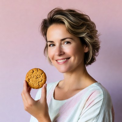 Woman holding cookie