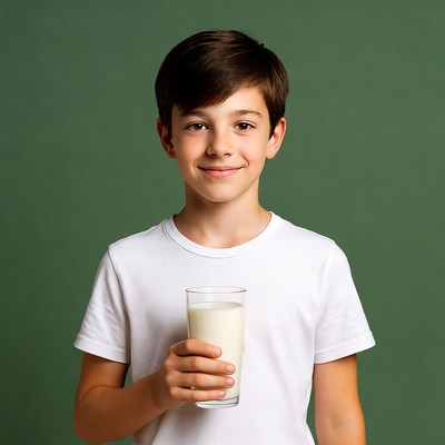 Boy holding glass of milk