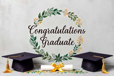 Congratulations Graduate with Caps and Diploma