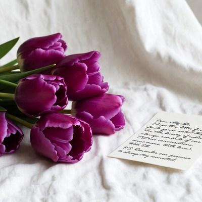 Purple Tulips with Love Note