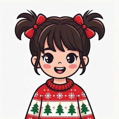 Cute Asian girl in Christmas sweater