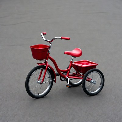 Red Tricycle with Basket on Pavement