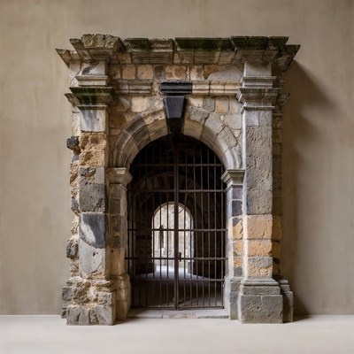 Ancient Stone Archway with Iron Gate