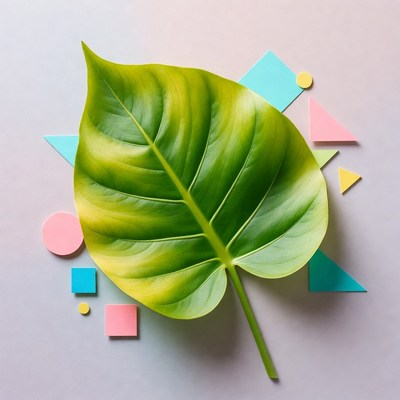 Green Leaf with Geometric Shapes