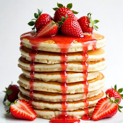 Pancakes with Strawberries and Syrup