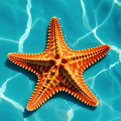 Orange starfish on turquoise water