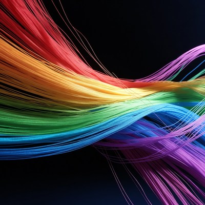 Rainbow Colored Threads on Black Background