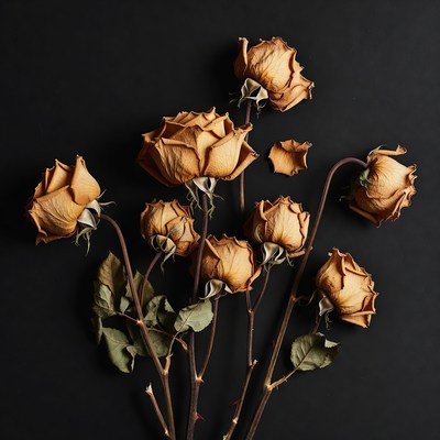 Dried Orange Roses on Black Background