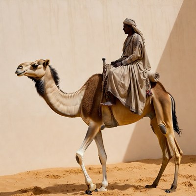Man riding camel in desert