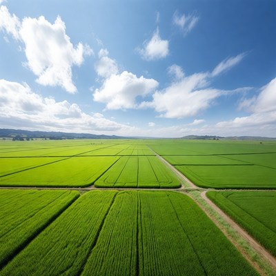 Aerial View of Green Rice Fields