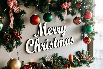 Merry Christmas Sign with Garland