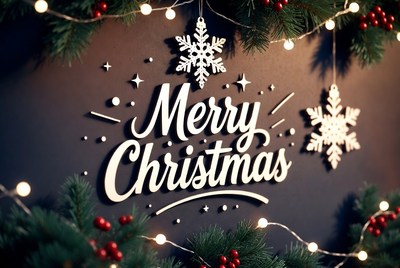 Merry Christmas with Snowflakes and Lights