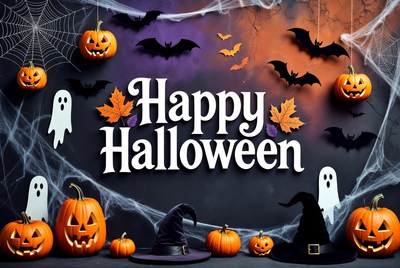 Happy Halloween with Pumpkins and Ghosts