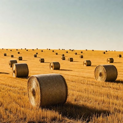 Hay bales in golden field