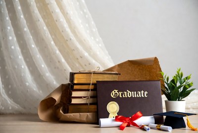 Graduation Cap Diploma Books Setup