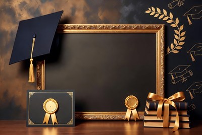 Graduation Cap on Blank Diploma Frame