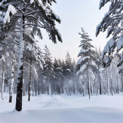 Snowy Pine Forest in Winter