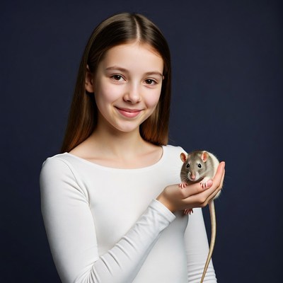 Girl holding pet rat