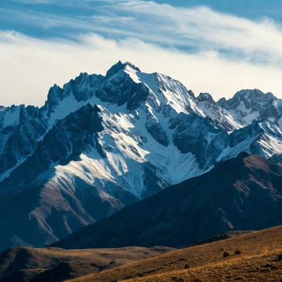Snowy Mountain Peak with Clouds