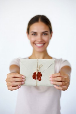 Woman holding sealed envelope