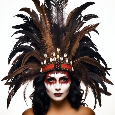 Woman in tribal feather headdress