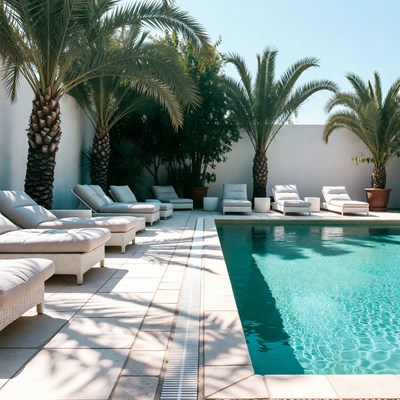 Luxury Pool with Palm Trees and Lounge Chairs