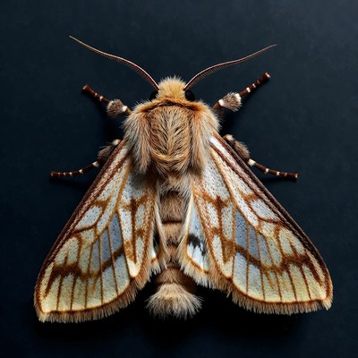 Brown furry moth with patterned wings