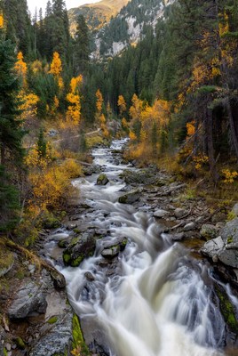 Autumn River Flowing Through Mountains