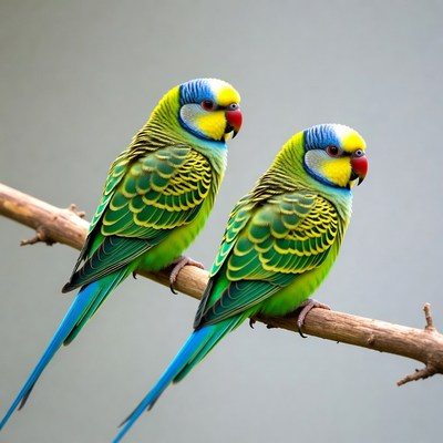 Two colorful rainbow lorikeets on branch