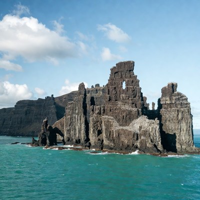 Dramatic basalt sea stacks in ocean